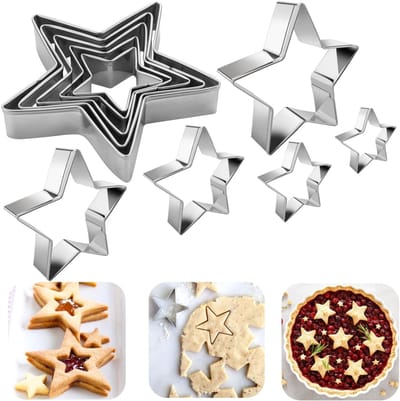 10-delige koekjesvormenset – Deegvormen – Sandwichvormen – Roestvrijstalen vormen – Stervormen – Bak patisseriebenodigdheden – Voor het maken van koekjes, sandwiches, brood, gebak, taarten (Zilver – Diverse formaten)