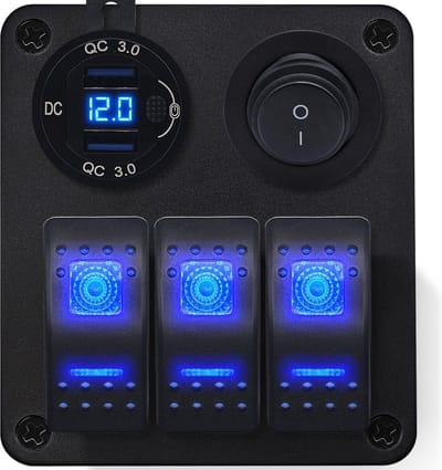 ProRide Schakelpaneel 12V voor Auto/Boot - USB Lader 2 Poorten met Schakelaar - QC3.0 - DS2120B - 3 schakelaars