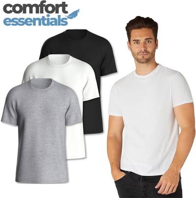 Comfort Essentials -T Shirt Heren - 3 pack M - Wit Grijs Zwart Classic -T Shirts Heren - Katoen - Overshirt Heren - Casual Fit