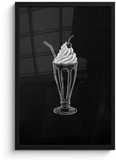 Poster in lijst - Fotolijst 40x60 cm - Posters - Ijscoupe - Kers - Krijtstijl - Slagroom - Posterlijst zwart - Decoratie - Wanddecoratie woonkamer - Muurdecoratie slaapkamer