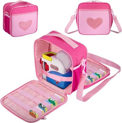 Draagtas Speelgoed - Opbergtas Projector - Speelgoed Organiseren - Verstelbare Schouderriem - 25.5 x 24.9 x 5.6 cm - Roze