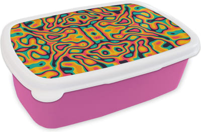 Broodtrommel Roze - Lunchbox - Brooddoos - Psychedelic - Patronen - Lavalamp - 18x12x6 cm - Kinderen - Meisje