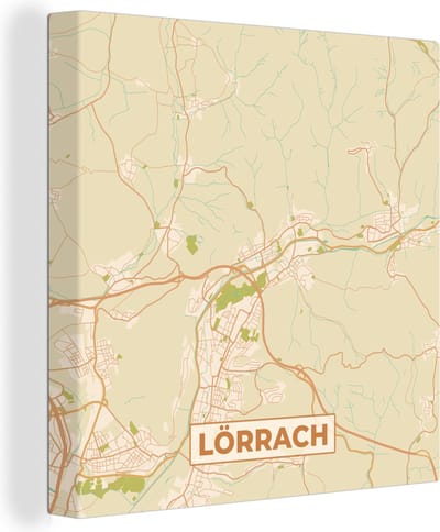 Canvas Schilderij Lörrach - Plattegrond - Kaart - Vintage - Stadskaart - 20x20 cm - Wanddecoratie