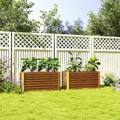 MODFU - Set Van 2 Verhoogde Plantenbakken - Open Bodemontwerp - Roestbestendig Staal - Bruin - 120 X 60 X 60 Cm