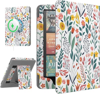 Magnetische Hoes voor 7"/6.8" Kindle Paperwhite - Compatibel met Magsafe en Draadloos Opladen, Bloemen Design, Bescherming en Stijl