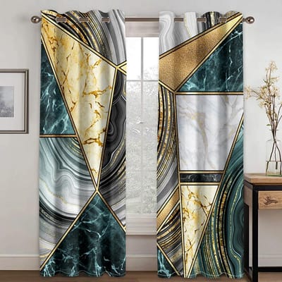 3D Luxe Marmerprint Gordijn Zwart&Goud Gordijn Dunne Verduistering Raamgordijnen voor Woonkamer Luxe Slaapkamer Decoratie Drapes (50Wx50H)x2(CM)&Grommet Top