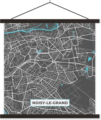 Posterhanger incl. Poster 60x60 cm - Schoolplaat - Plattegrond – Kaart – Stadskaart – Frankrijk – Noisy-le-Grand - Textielposter - Zwarte latten - Stadskaart
