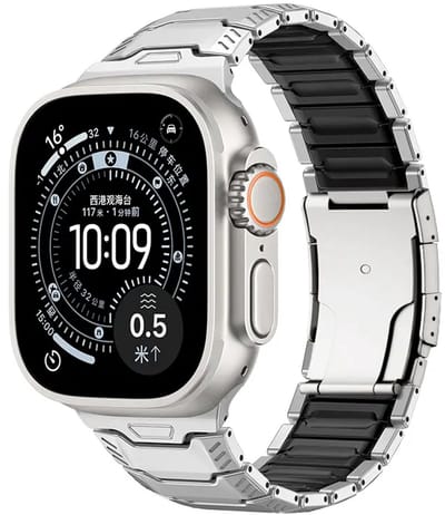 Strap-it Titanium mecha hybride band geschikt voor Apple Watch 1/2/3/4/5/6/7/8/9/10/11/SE/SE2/SE3/Ultra (2/3) - Maat: 44/45/46/49mm - Titanium/Zwart