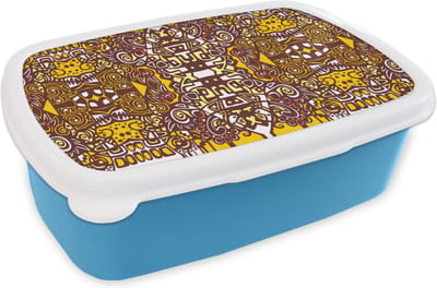 Broodtrommel Blauw - Lunchbox - Brooddoos - Patroon - Azteken - Mexico - 18x12x6 cm - Kinderen - Jongen