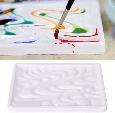 Keramische Paletten 8.23 x 5.7 Inch met Golfontwerp voor Aquarel, Gouache, Acryl en Olieverf - Ideaal voor Schilderen en Kunstprojecten