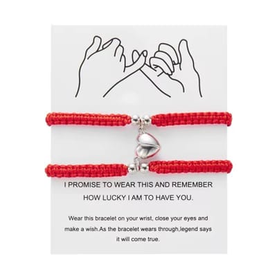 2-delige Magnetische Koppelarmband Set – Gevlochten Geluk Armbanden met Hart | Voor Koppels, Vrienden & Liefde (Dames & Heren)- Rood