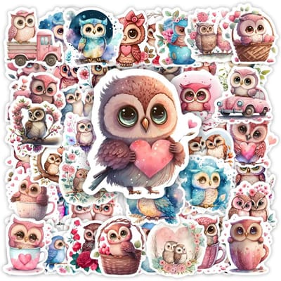 Kawaii Esthetische Uilen Stickers Schattig Waterverf Dier DIY Speelgoed Cadeau Graffiti Sticker voor Telefoon Bagage Laptop Scrapbook Waterdicht gray