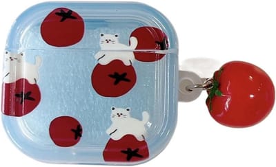 Schattige Cartoon Beschermhoes met Sleutelhanger voor Draadloze Oordopjes (Airpods 4 Generatie)