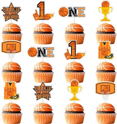 Dailygoods- Basketbal Cupcake Toppers 24 Stuks - Eerste Verjaardag Decoraties - Sportbal Thema - Rookie Van Het Jaar - Unieke Ontwerpen - Charmante Versiering