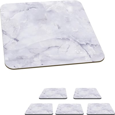Onderzetters voor glazen - Marmer - Plamuur - Wit - 10x10 cm - Glasonderzetters - 6 stuks