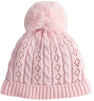 Next - Meisjes - Ajourgebreide muts met kabelpatroon en pompon - Roze