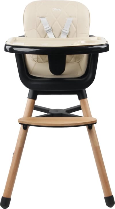 Ding Daily Houten Kinderstoel - Beige - 6 maanden tot 3 jaar - Tot 20 kg - Hoge en Lage Kinderstoel - Incl. eetblad en veiligheidsgordel