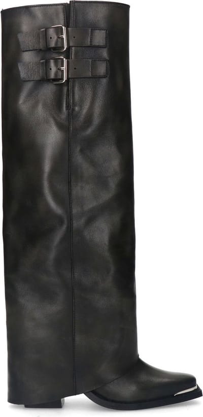 Sacha - Dames - Zwarte hoge leren buckle laarzen met flap - Maat 36