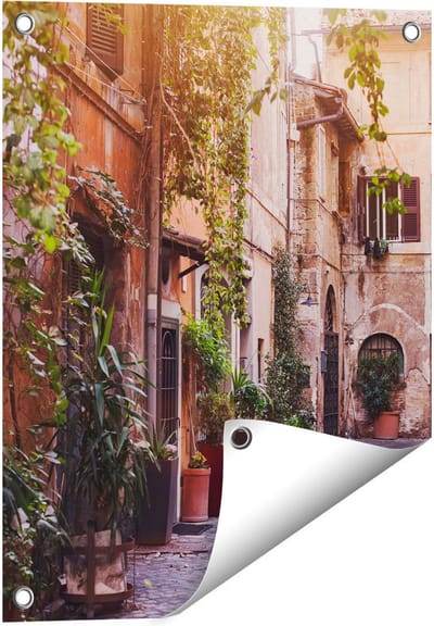 Gards Tuinposter Straatje in Rome met Groene Planten - 40x50 cm - Tuindoek - Tuindecoratie - Wanddecoratie buiten - Tuinschilderij