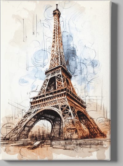 Canvas Schilderij - Abstract - Eiffeltoren - Parijs - Kunst - Wanddecoratie - 60x40x2 cm