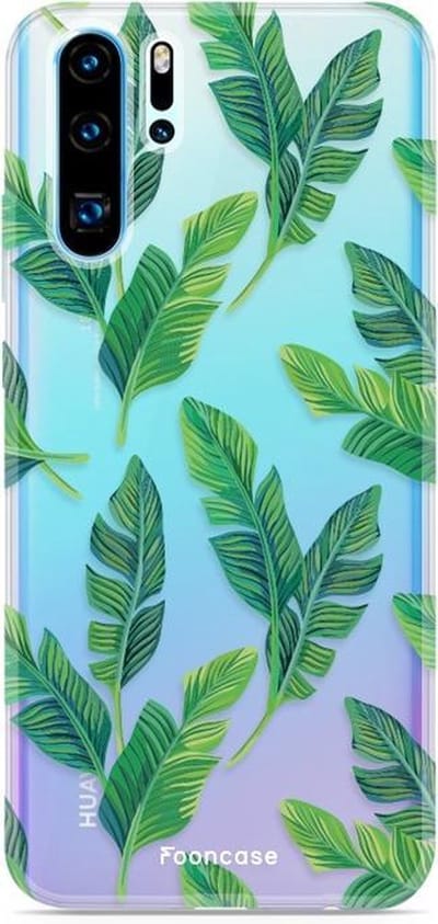 Fooncase Hoesje Geschikt voor Huawei P30 Pro - Shockproof Case - Back Cover / Soft Case - Banana leaves / Bananen bladeren