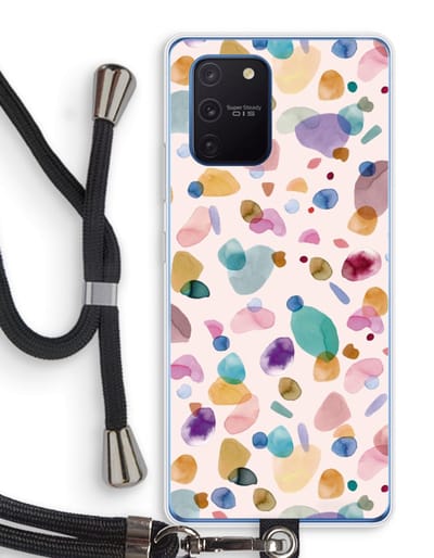 Case Company® - Hoesje met koord geschikt voor Samsung Galaxy Note 10 Lite hoesje met Koord - Terrazzo Memphis - Telefoonhoesje met Zwart Koord - Bescherming aan alle Kanten en Over de Schermrand