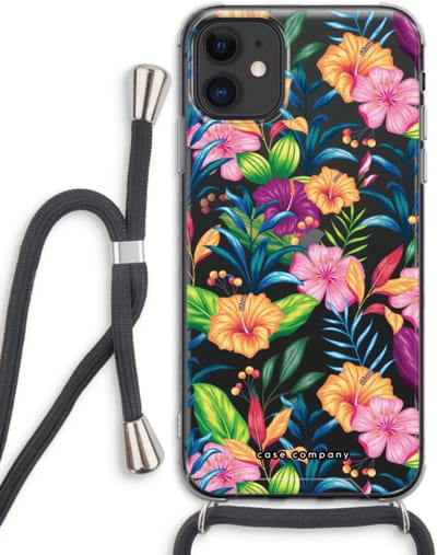 Case Company® - Hoesje met koord geschikt voor iPhone 11 hoesje met Koord - Tropisch 2 - Telefoonhoesje met Zwart Koord - Bescherming aan alle Kanten en Over de Schermrand