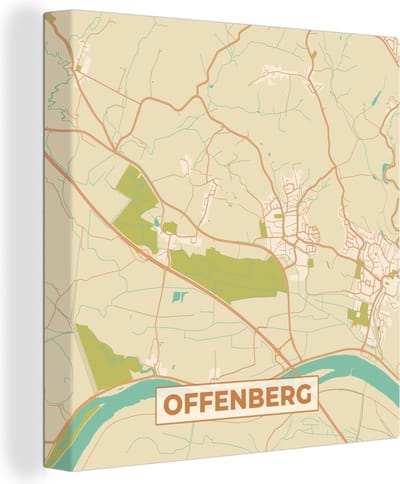Canvas Schilderij Offenberg - Stadskaart - Vintage - Kaart - Plattegrond - 20x20 cm - Wanddecoratie
