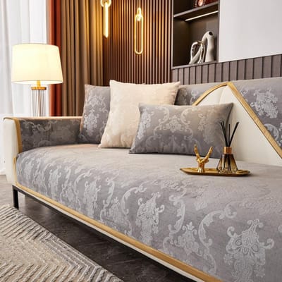 High-end Universele Bankkussenhoes zwart Stof Zachte Handdoek Gouden Rand L Hoekzitbank Slipcover Stoelkussen Woonkamer 4 Seizoenen 70x70cm 1pcs gray