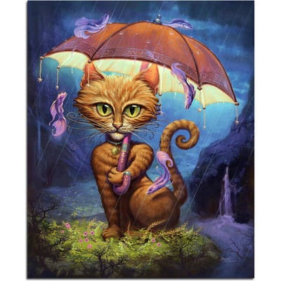 Kat met paraplu 5D DIY diamant schilderij dier volledige ronde diamant borduurwerk 20X30CM brown