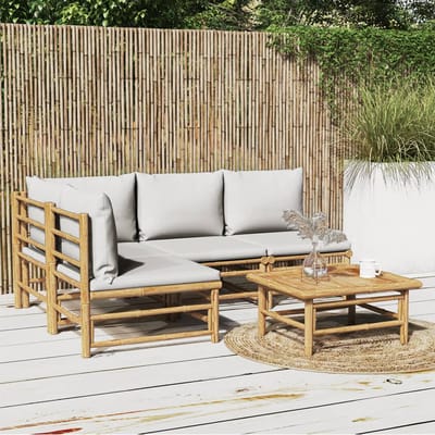 vidaXL - 5-delige - Loungeset - met - kussens - bamboe - lichtgrijs