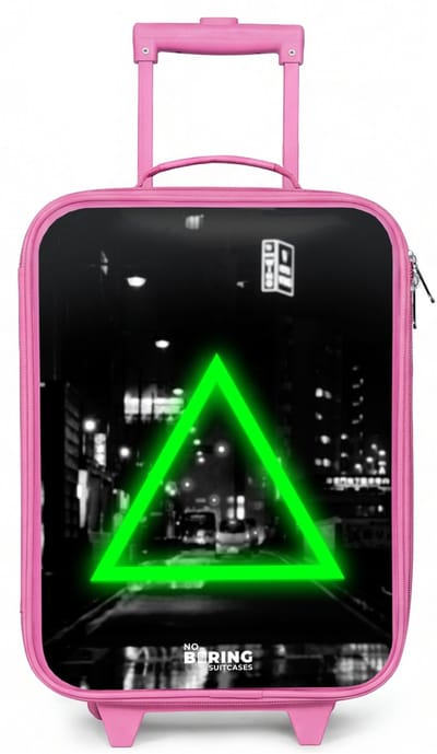 NoBoringSuitcases.com® - Kinderkoffer roze - Kindertrolley meisje - Felgroene driehoek - Koffer kind lichtgewicht - Reiskoffer trolley voor kinderen - Koffertje met lichtgevende wieltjes - Rolkoffer