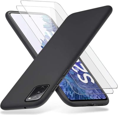 HB Hoesje en Glas Geschikt voor Samsung Galaxy S20 FE - Zwart - Siliconen Back Cover + 2x Glazen Screenprotector