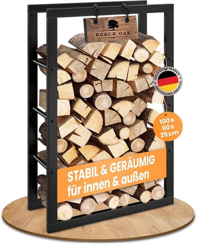 Stevig Brandhoutrek 100x60x25cm Zwart - Metalen Houtopslag voor Binnen en Buiten tot 400kg