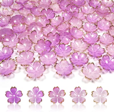 Acryl Kersenbloesem Bloem Kralen met Gouden Rand voor Sieraden, Armbanden, Oorbellen en Kettingen - 100 Stuks in Paars en Gradient Kleuren