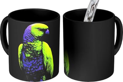 Magische Mok - Foto op Warmte Mokken - Koffiemok - Papegaai - Veren - Opvallend - Groen - Magic Mok - Beker - 350 ML - Theemok