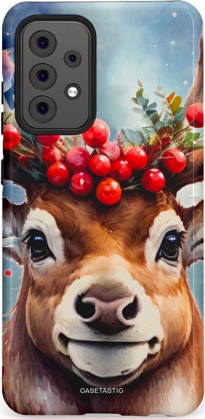 Casetastic hoesje geschikt voor Samsung Galaxy A52 (2021) 5G / Samsung Galaxy A52 (2021) 4G - Dubbellaagse bescherming - Rudolph het Kerst Rendier - Fashion Case - Zilver Taupe Donkergrijs Perzik