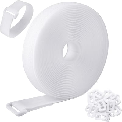 Verstelbare kabelriemen van 5m x 2cm met 25 gespen, herbruikbare klittenband kabelbinders voor kabelbeheer en snoerorganisatie