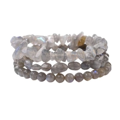 Marama - armbanden set Labradoriet - set van 3 - elastische armbanden - 17-20 cm - edelsteen -damesarmband - grijs