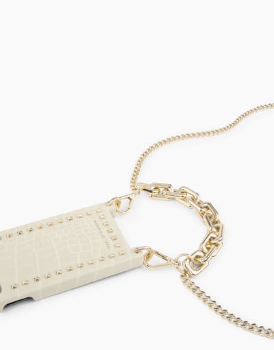 iDeal of Sweden Statement Phone Necklace Case voor iPhone 12/12 Pro Beadstuds Cream Croco