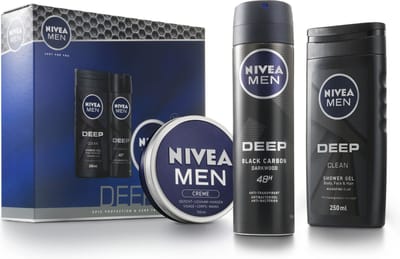 NIVEA MEN Deep Geschenkset Mannen - Cadeauset Douchegel, Deodorant en Crème - Cadeau Verjaardag Man - Vaderdag cadeau