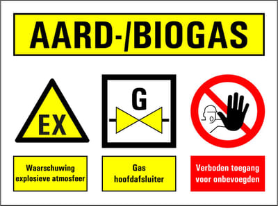 Aardgas of biogas opslag sticker 200 x 150 mm