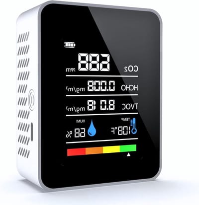 CO2 Meter, 5-in-1 Indoor Air Quality Meter, CO2 Detector, Formaldehyde Meter, Thermometer, Hygrometer with Alarm, Air Quality Monitor TVOC/HCHO/CO2 Monitor for Home, Office, Car