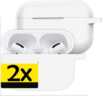 Hoesje - 2 Stuks Geschikt voor Apple Airpods Pro - Siliconen Hoes met Clip - Silicone Case Cover - Wit