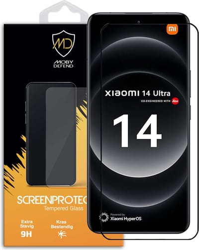 MobyDefend Screenprotector - Geschikt voor Xiaomi 14 Ultra - Screensaver Met Zwarte Randen - Gehard Glas