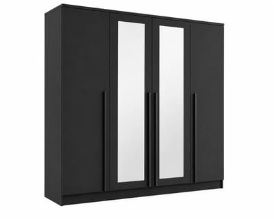 Pro-meubels - Kledingkast Istanbul - met Spiegel - 200 x 52 x 200 cm - Zwart Mat - 4 Deuren - 2 Lades - Slaapkamer