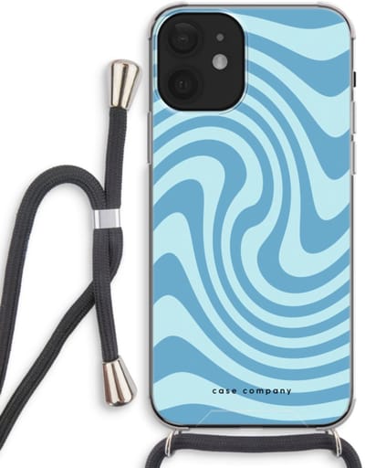 Case Company® - Hoesje met koord geschikt voor iPhone 12 hoesje met Koord - Swirl Blauw - Telefoonhoesje met Zwart Koord - Bescherming aan alle Kanten en Over de Schermrand