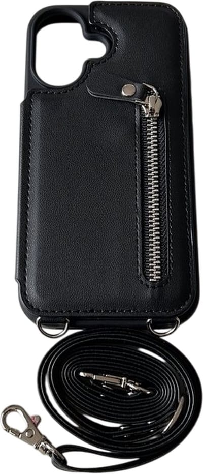 Luxe Back Cover met Koord of zonder koord - Wallet case met pasjeshouder - Hoesje Geschikt voor Appel iPhone 16 - Zwart
