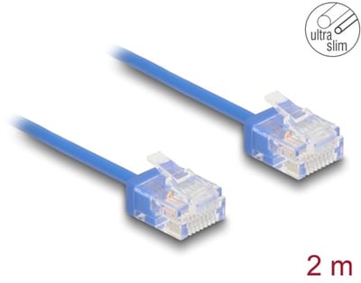 Delock RJ45 Network Cable Cat.6 UTP Ultra Slim 2 m blue with short plugs