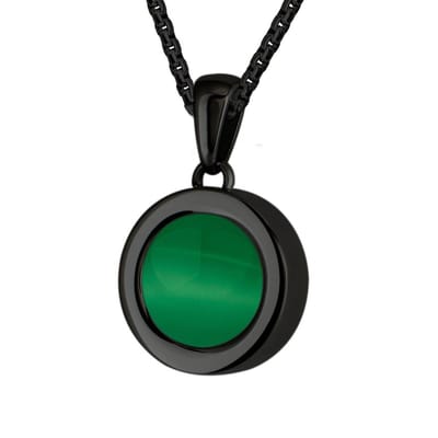 Quiges 12mm Mini Munt Hanger Zwart RVS Glans met Cateye Groen Munt en Ketting Ankerketting 42-46cm - SLSHS467